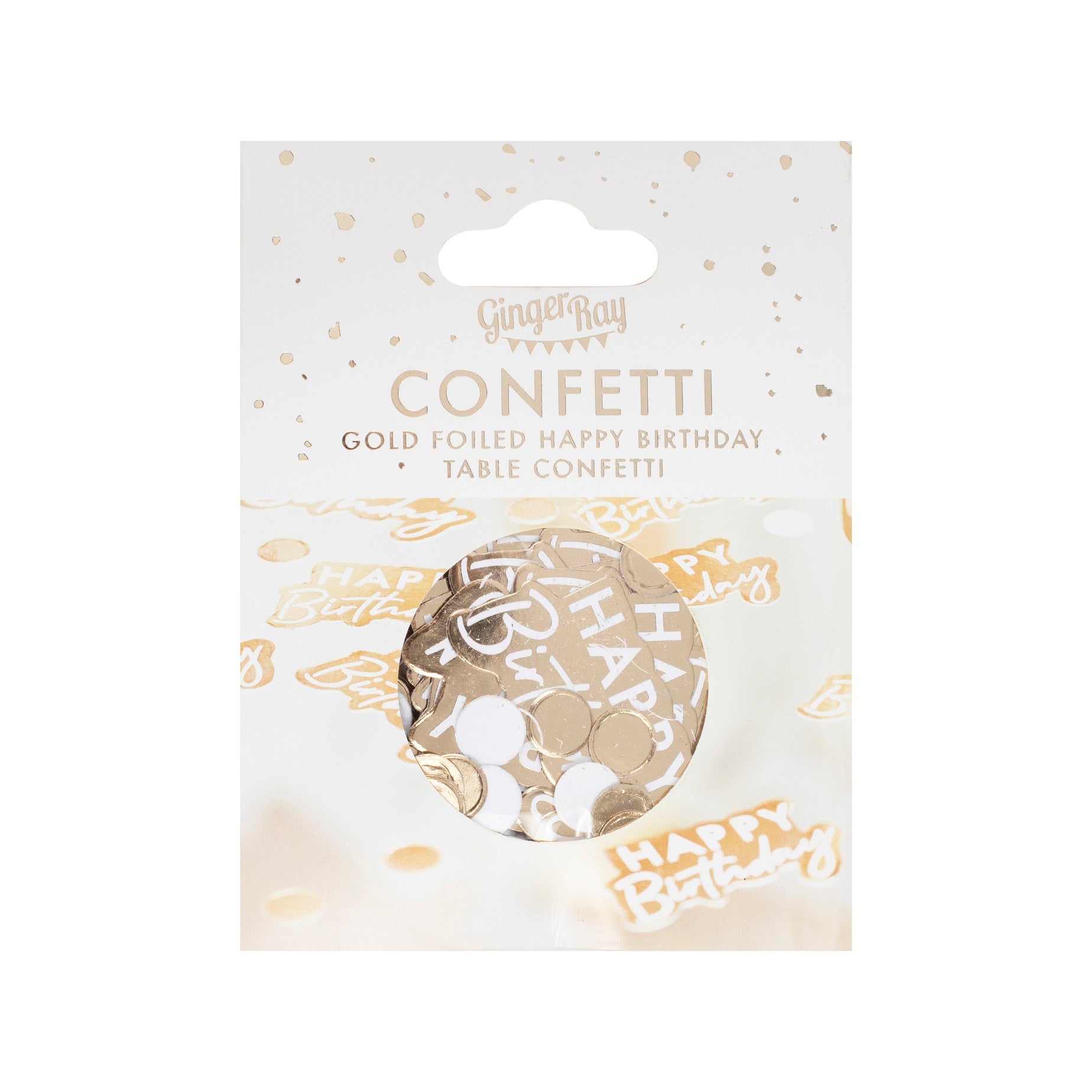 Gold and White Happy Birthday Confetti