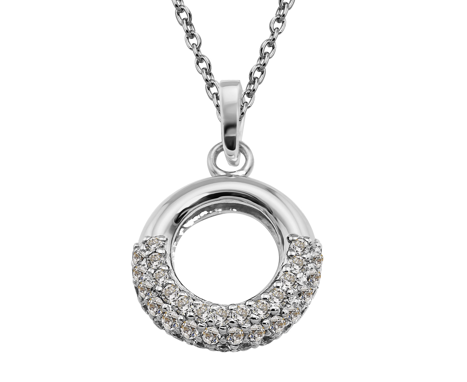 Unique Sterling Silver & CZ Circle Necklace
