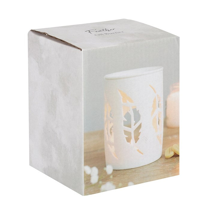 White Feather Cut Out Ceramic Oil Burner