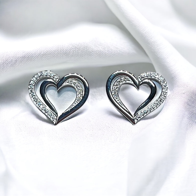 Silver diamond heart earrings hotsell