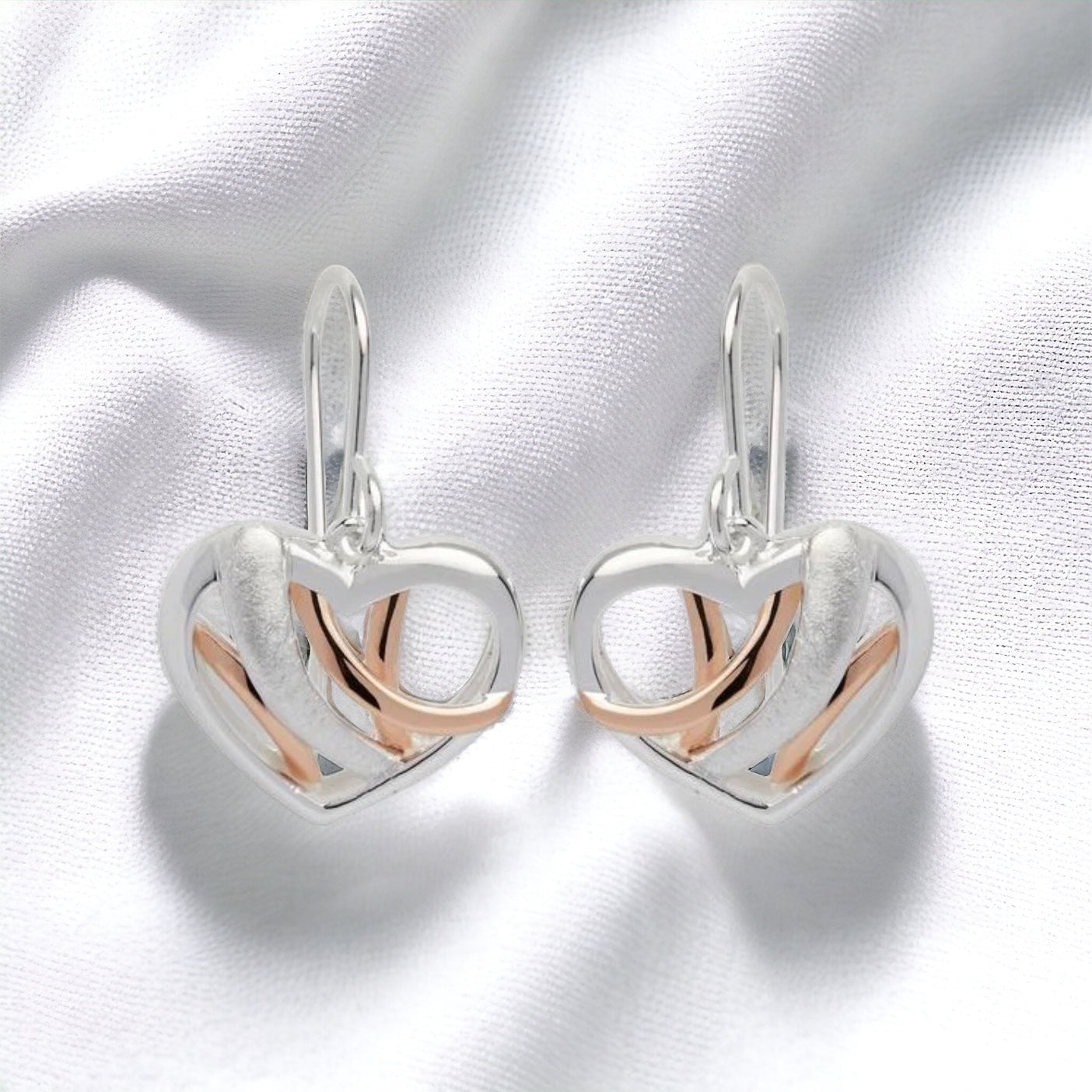 Unique & Co Sterling Silver Heart Earrings With Rose Gold Elements