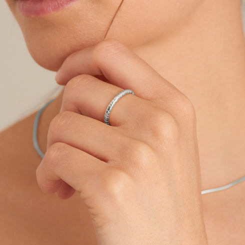 Sterling Silver Silver Smooth Twist Thin Band Adjustable Ring