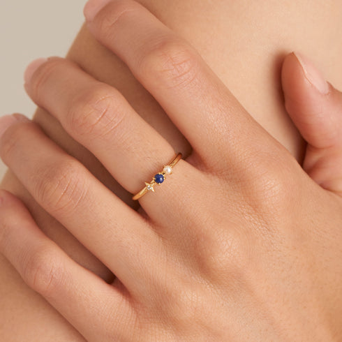 Sterling Silver Gold Lapis Star Adjustable Ring