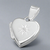 Sterling Silver Cubic Zirconia-in-starburst Plain Heart Locket Necklace