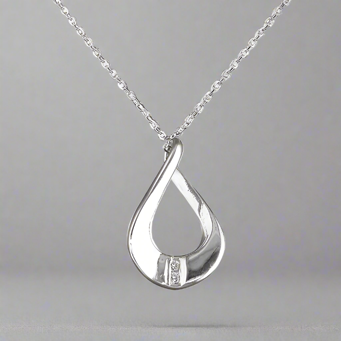 Sterling Silver Twisted Loop CZ Necklace