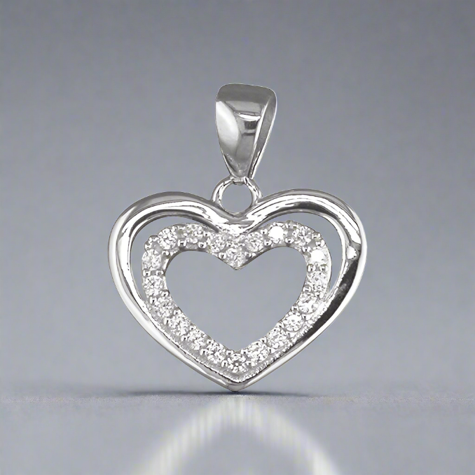 Sterling Silver CZ Double Heart Necklace