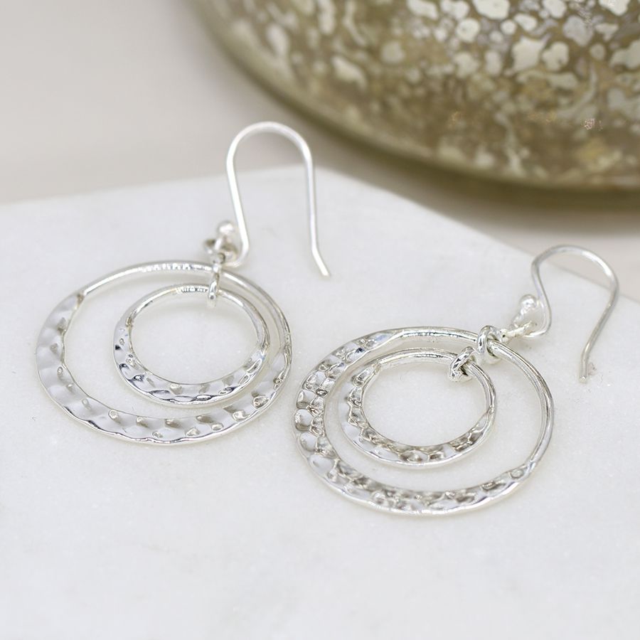 POM Sterling Silver double Hoop Drop Earrings