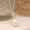 POM Sterling Silver Shell Pearl Drop & Crystal Necklace
