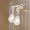 POM Sterling Silver Shell Pearl Drop & Crystal Earrings