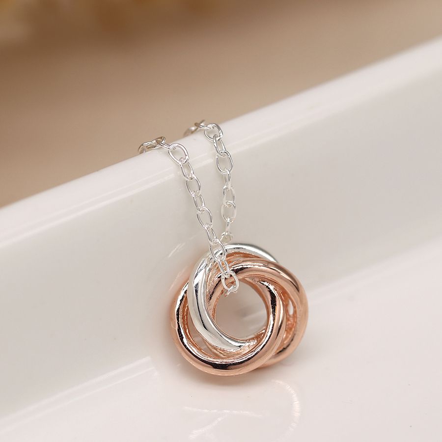 POM Sterling Silver and Rose Gold Intertwined Hoops Necklace
