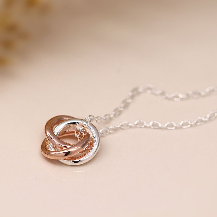 POM Sterling Silver and Rose Gold Intertwined Hoops Necklace