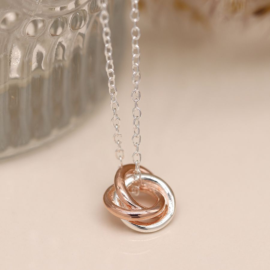 POM Sterling Silver and Rose Gold Intertwined Hoops Necklace