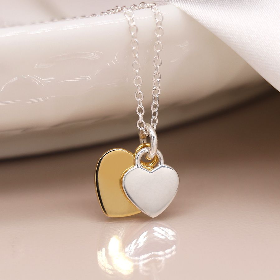 POM Sterling Silver and Gold double Heart Necklace