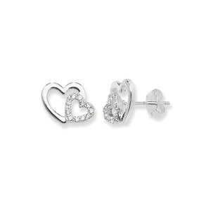 Sterling Silver Double Heart CZ Stud Heart Earrings - More Than Just a Gift | Narborough Hall