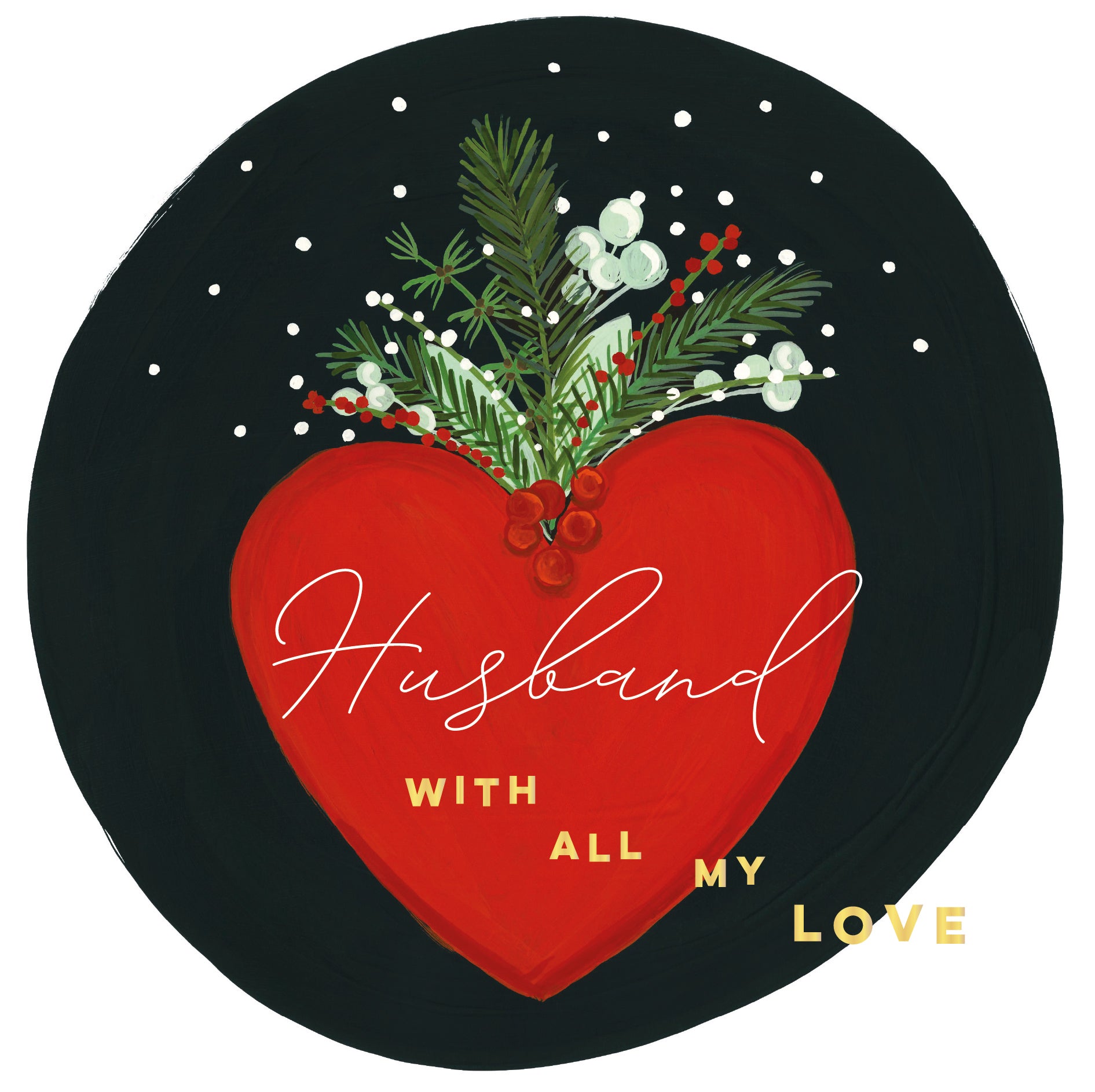 Janie Wilson Red Heart with Holly – Husband Christmas Card