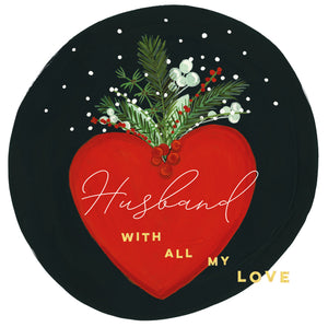Janie Wilson Red Heart with Holly – Husband Christmas Card