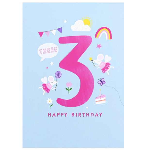 First Chapter Girl Age 3 Happy Birthday Card
