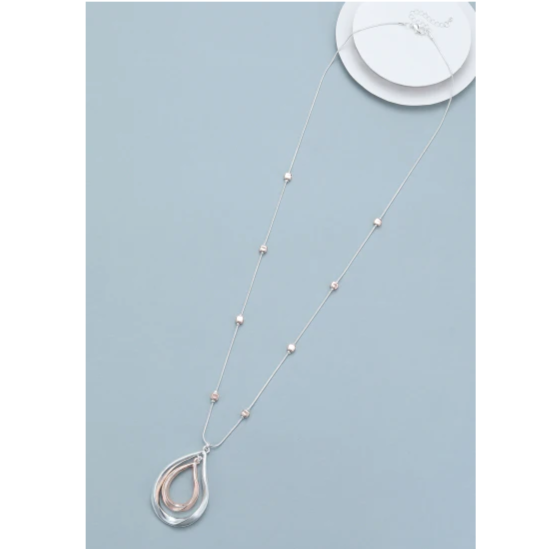 Rose Gold & Silver Teardrop Long Necklace