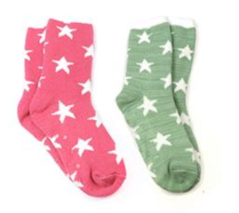 POM Raspberry Red & Green Star Socks 2 Pack