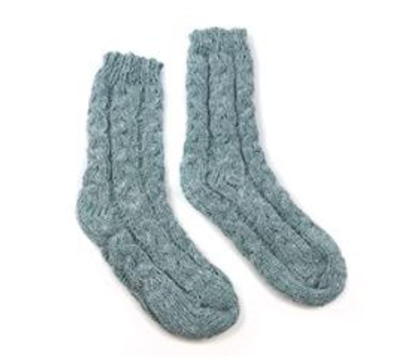 POM Seafoam Green Chunky Cable Knit Cozy Socks