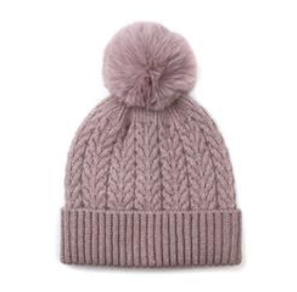 POM Dusty Pink Recycled Yarn Herringbone Cable Knit Hat