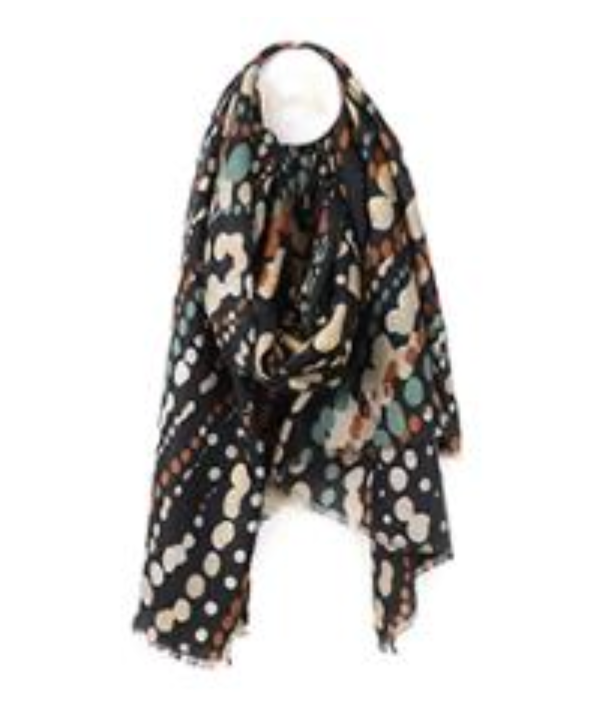 POM Black Multi Dotted Prink Scarf