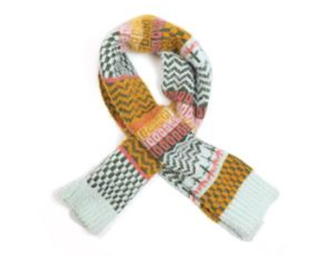 POM Pale Blue & Mustard Multi Pattern Pull Through Scarf