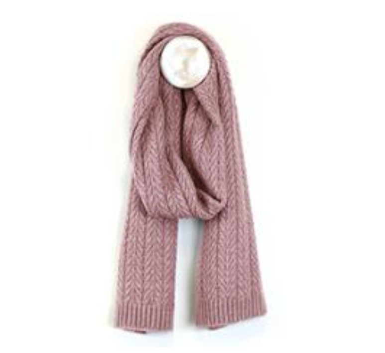 POM Dusty Pink Recycled Yarn Herringone Cable Knit Scarf