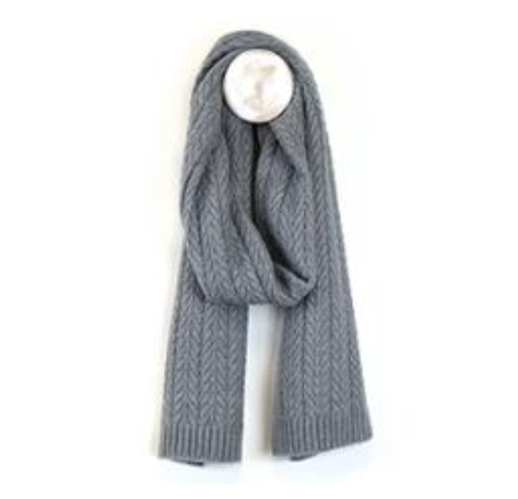 POM Grey Recycled Yarn Herringone Cable Knit Scarf