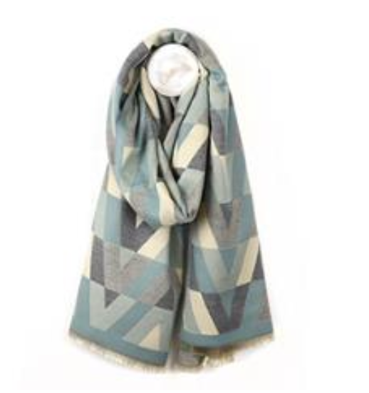 POM Grey & Duck Egg Mix Chevron Scarf