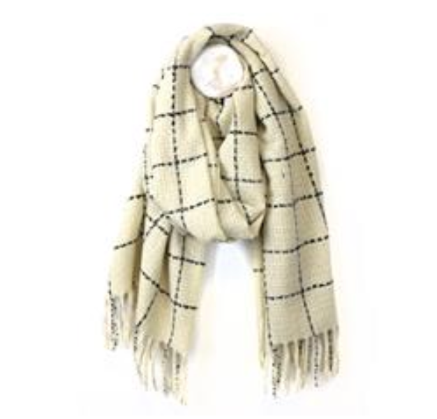 POM Cream Fine Checkered Fringe Scarf