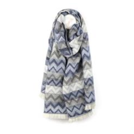POM Grey & Denim Blue Chevron Scarf