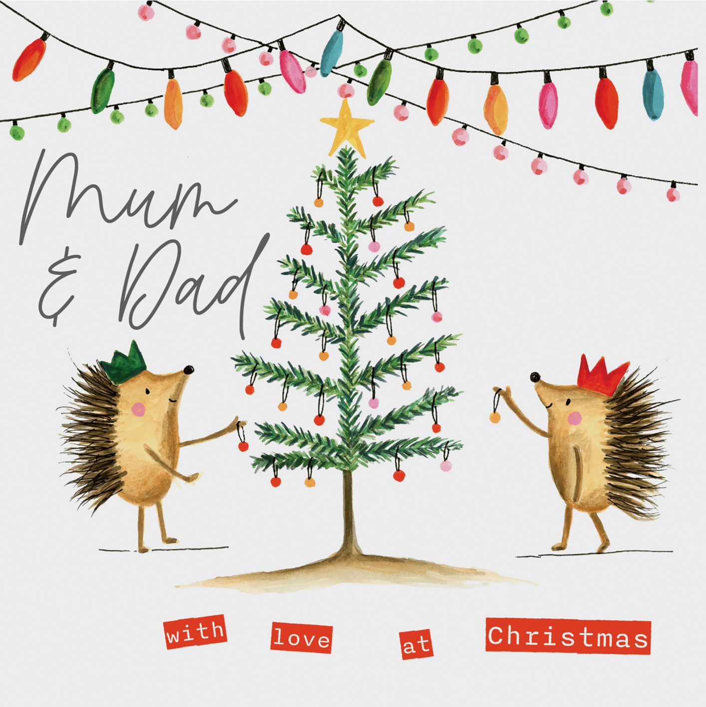 Mum & Dad With Love At Christmas - Christmas Tree/Hedgehogs Card