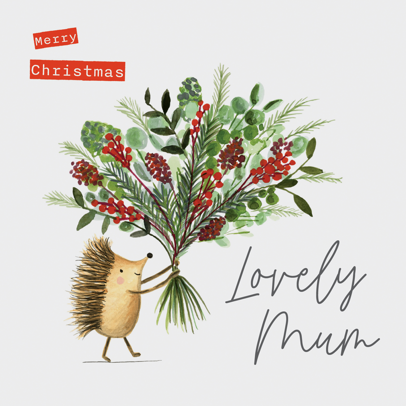 Merry Christmas Lovely Mum – Hedgehog Holding A Christmas Bouquet Card