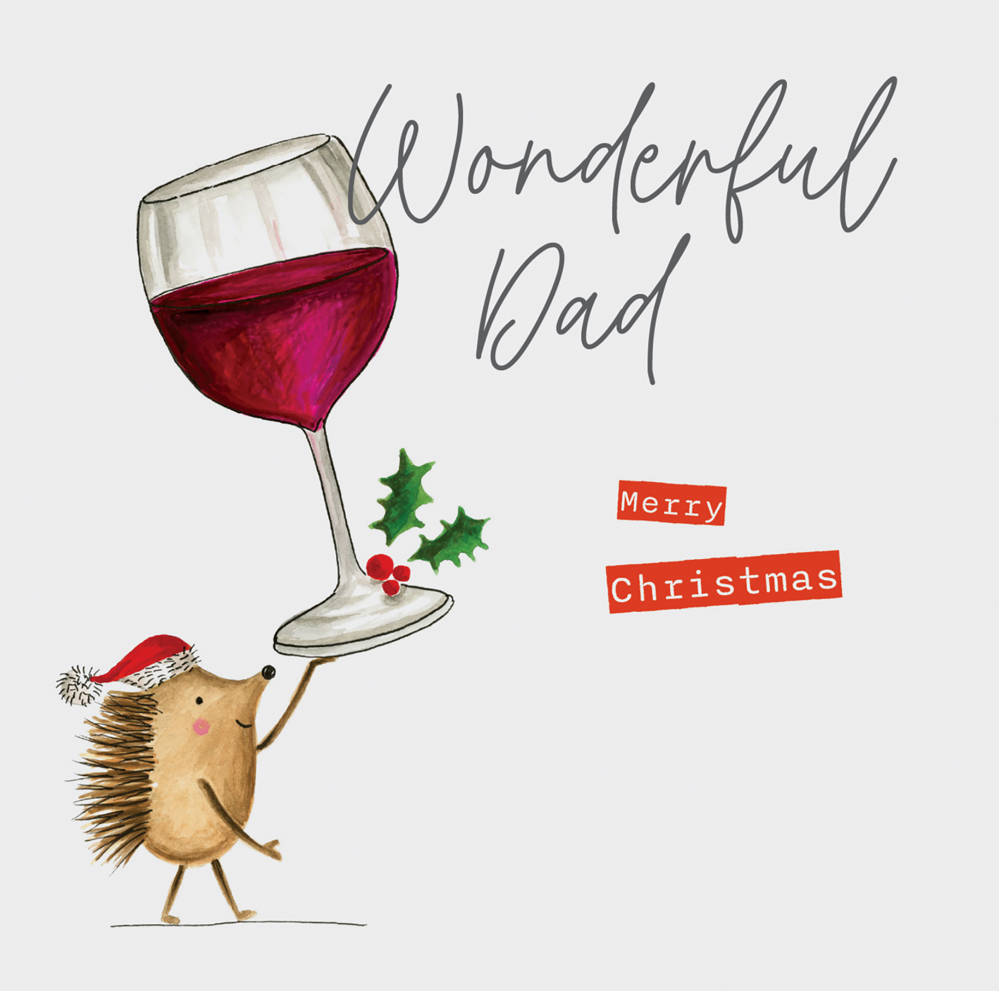 Wonderful Dad Merry Christmas – Hedgehog Holding A Glass Of Wine Card