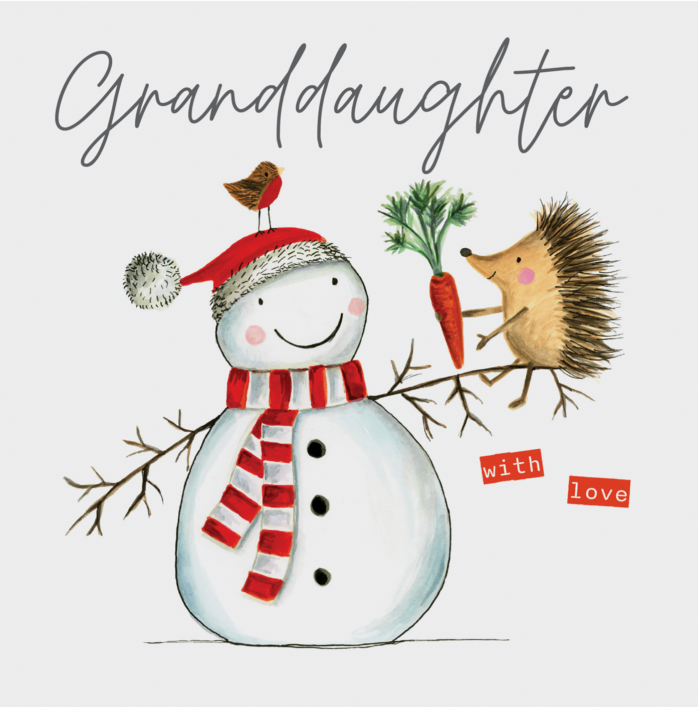 Granddaughter With Love - Snowman Holding Hedgehog With Carrot Card