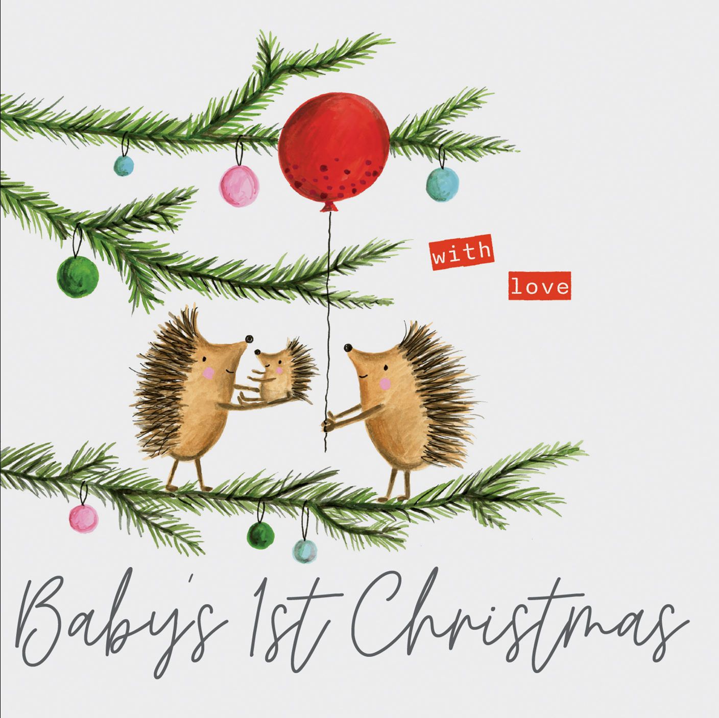 Baby's 1st Christmas With Love - Hedgehog Holding Baby Hedgehog Card