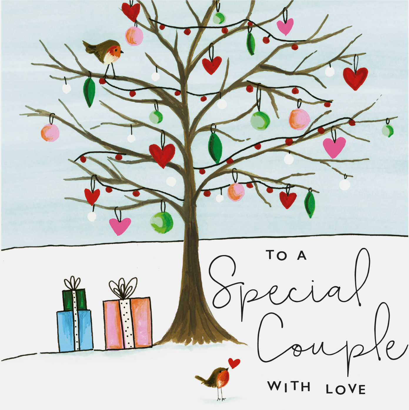 To A Special Couple With Love - Tree With Love Hearts & Baubles/Presents Card