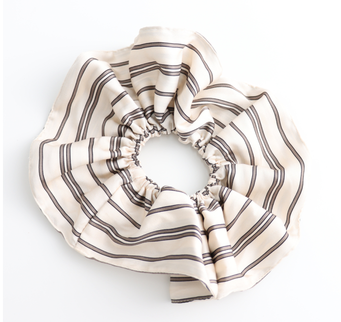 Oversized Cream & Black Striped Scrunchie