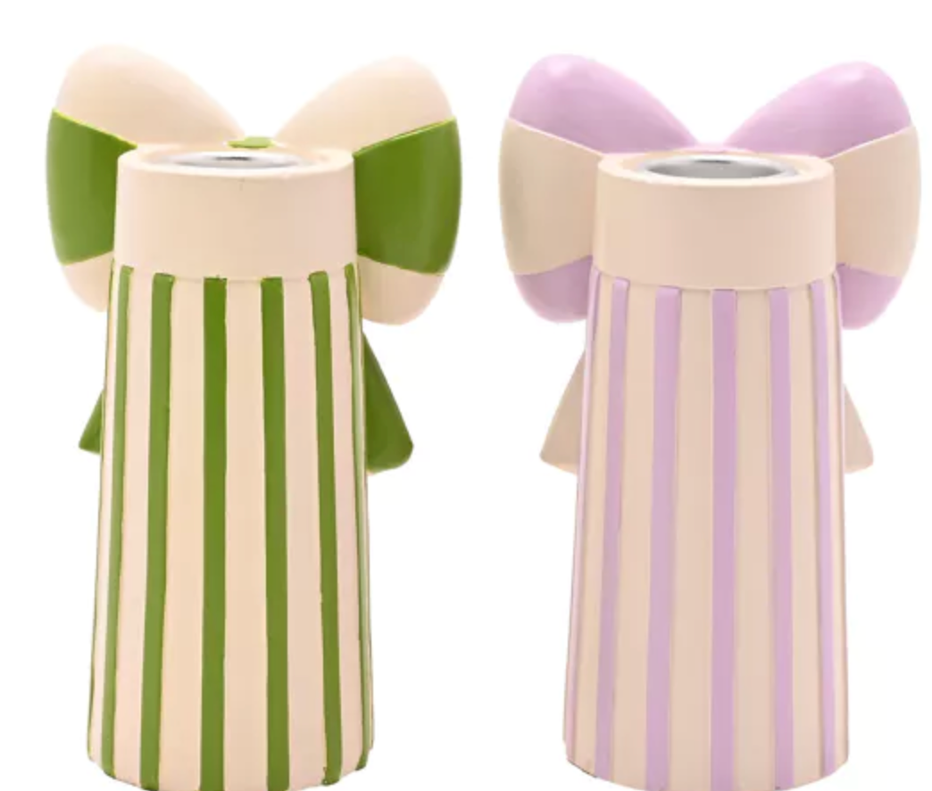 Raspberry Blossom Set Of 2 Bow Candlestick Holders