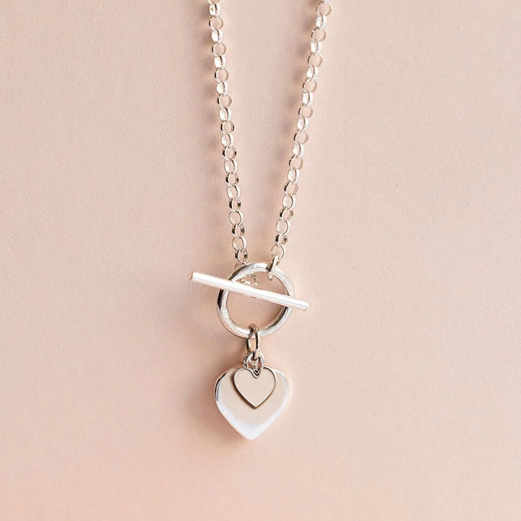 Sterling Silver Two Mini Hearts T-bar Necklace – More Than Just a