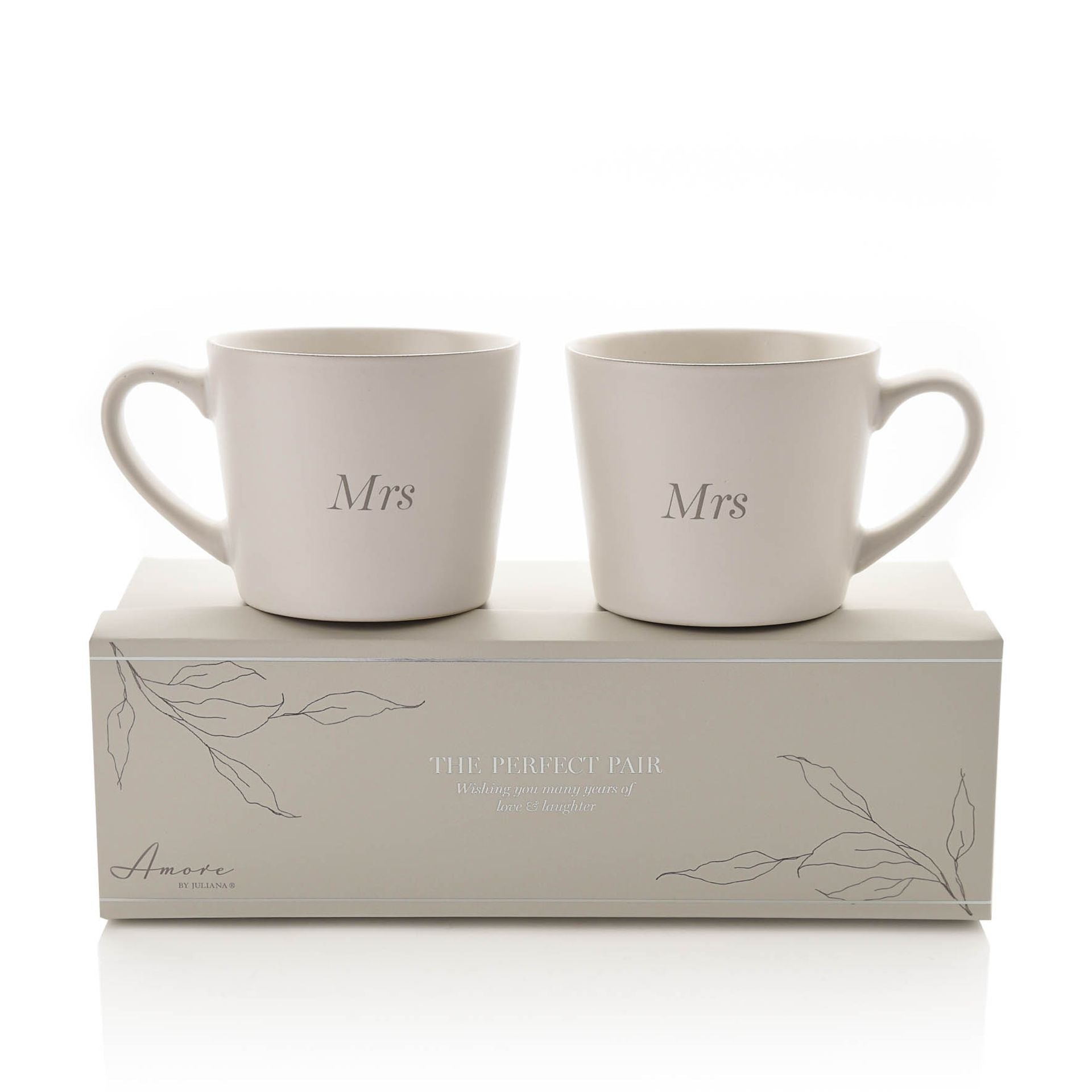 Set Of 2 White Mugs - Mrs & Mrs