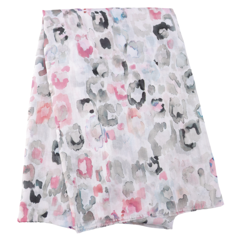 Grey, White & Pink Pastel Leopard Print Scarf