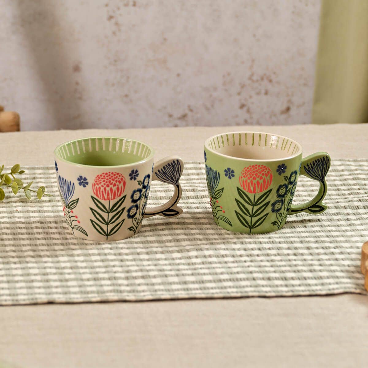 Flourish And Foliage Stoneware Mug Embossed With Flower Handle 2 Asstd With Gift Box**