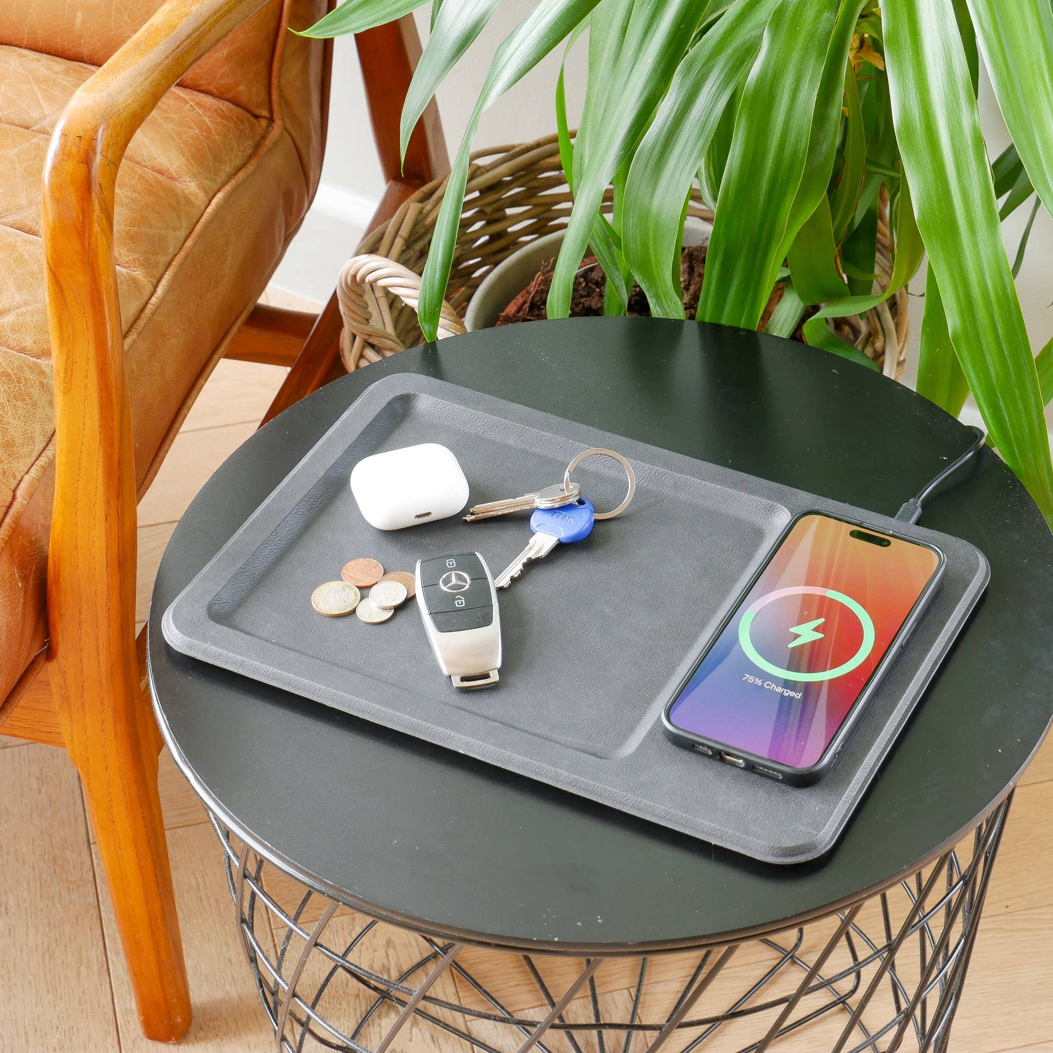 Steepletone UK Ltd - PU Leather Wireless Charging Vanity Tray: Grey