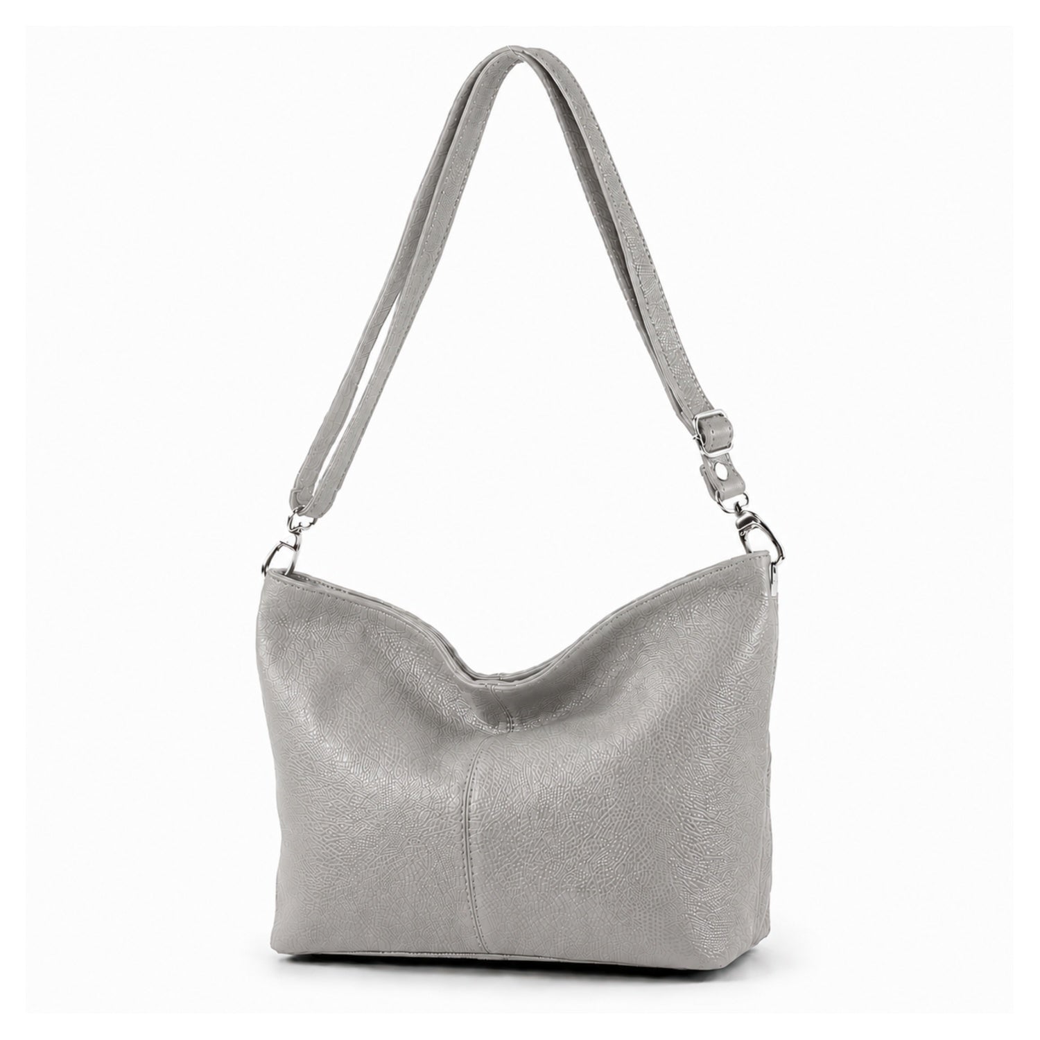 Italian Leather Shoulder Bag - Light Grey