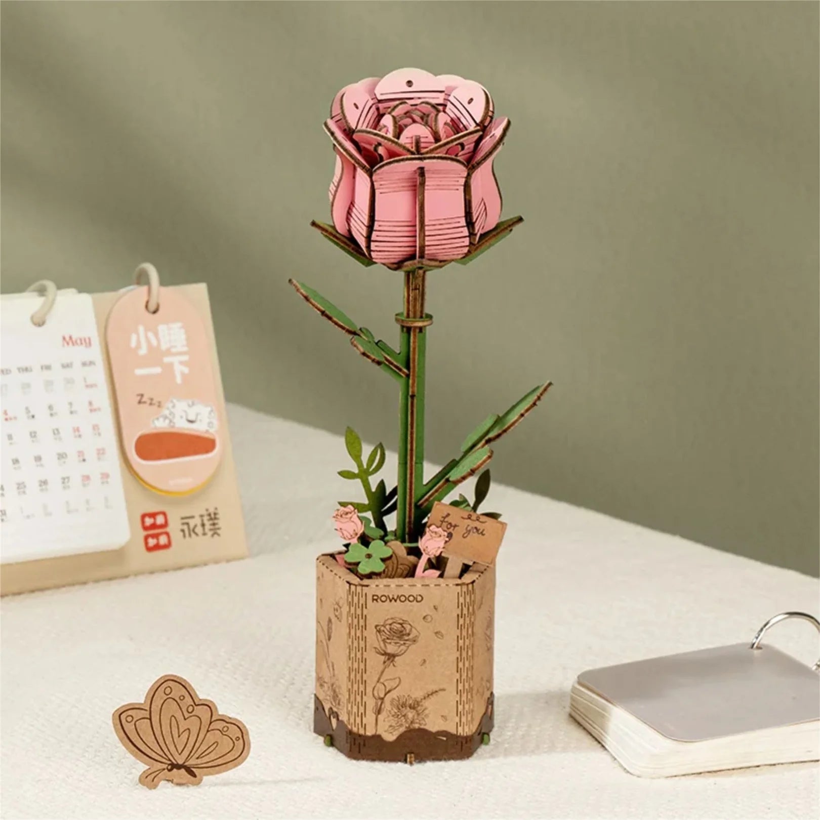 Wooden Bloom craft kit  Pink Rose Camellia