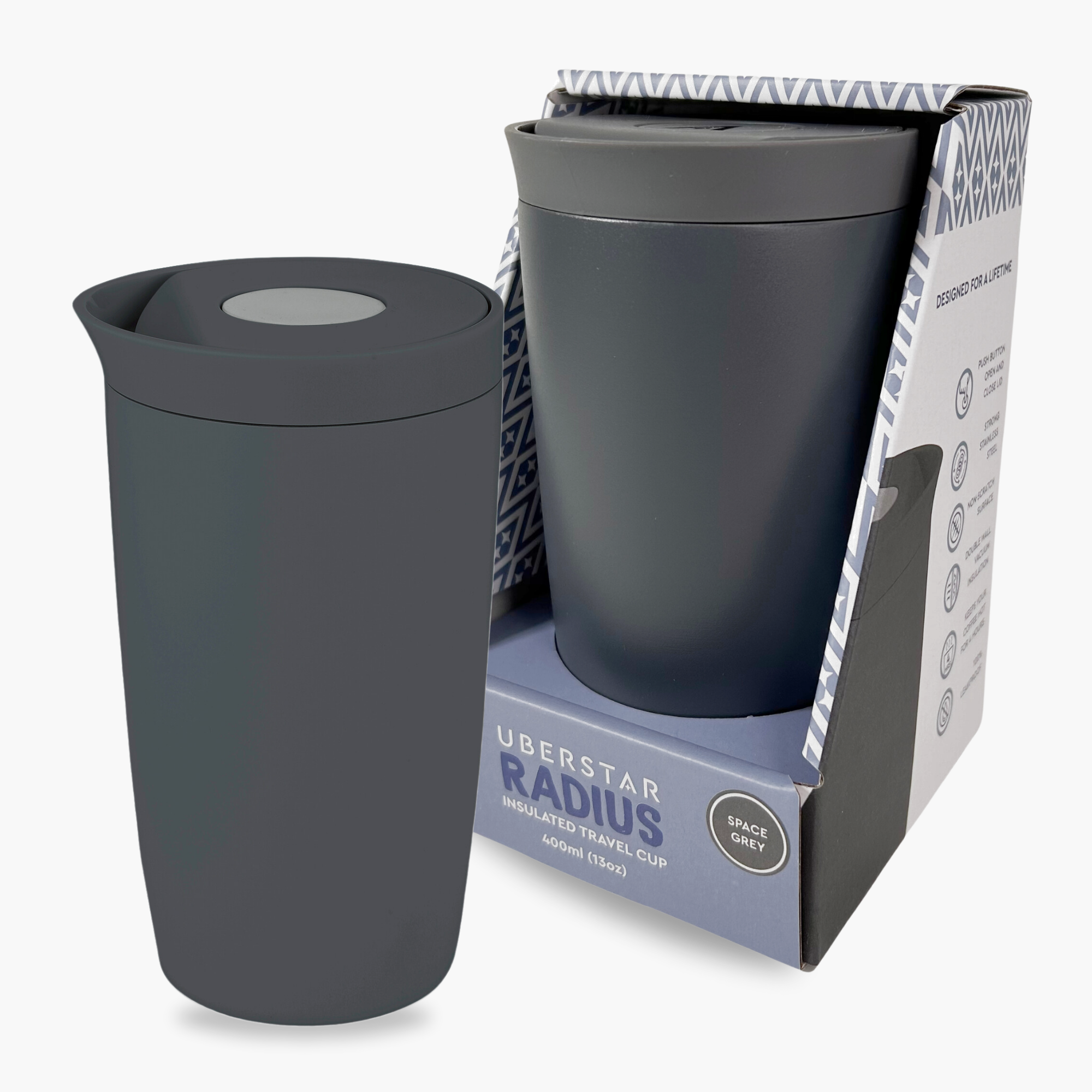 UBERSTAR - Radius Stainless Steel Double Wall Insulated Travel Cup 12oz: Pink