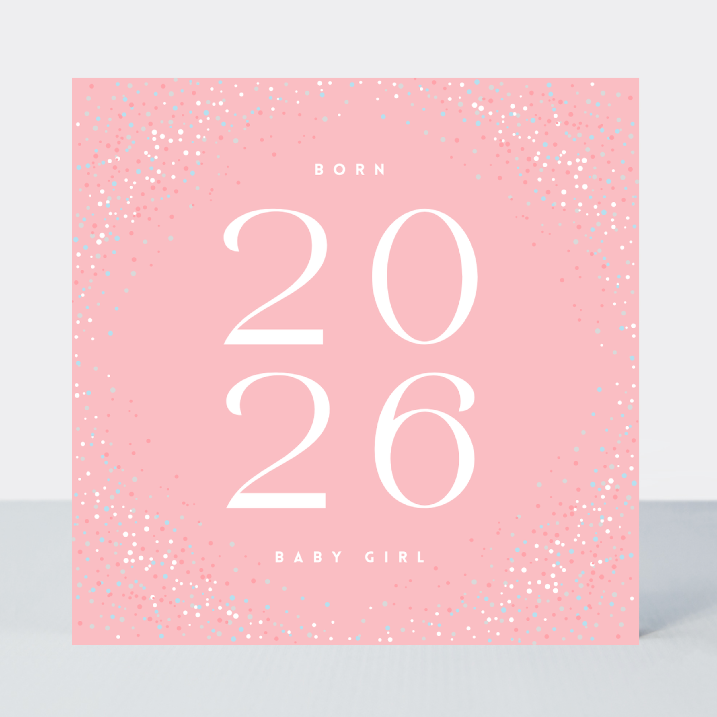 Petimo - Galaxy Pink Confetti Born 2026 New Baby Girl Card
