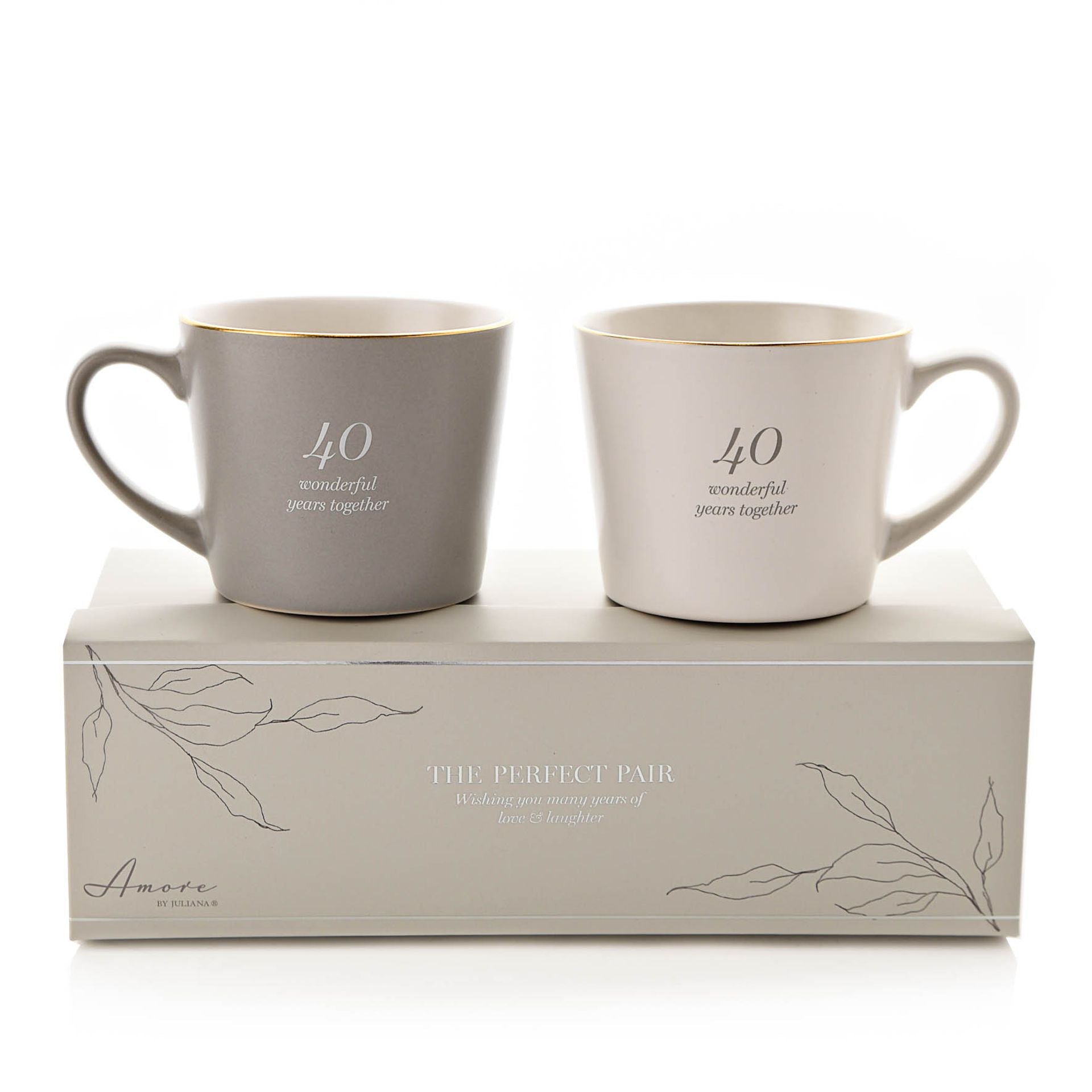 Amore Set Of 2 Grey & White Mugs - 40th Anniversary
